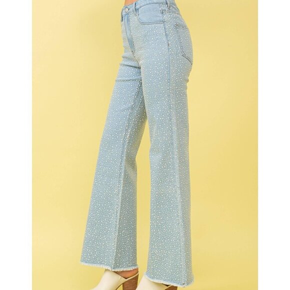 Mid Rise Pearl Stretch Flare Denim Jeans - Picture 5 of 5